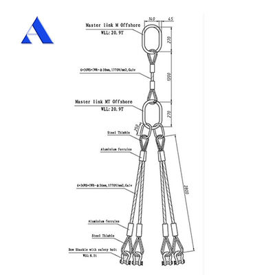 DNV 2.7-1 Standard Steel Wire Rope Sling 5 Legs Lifting Eye Type Reversed Eye for Offshore Container Sale