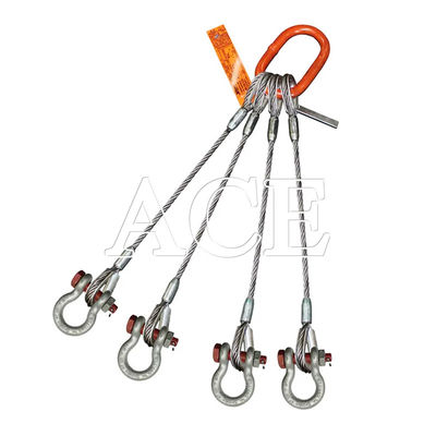 Lifting Eye Type Flat Eye DNV 2.7-1 Standard Stainless Steel Cable Wire Rope Sling 4 or 5 Legs for Offshore Container Orange