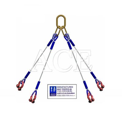 Lifting Eye Type Flat Eye DNV 2.7-1 Standard Stainless Steel Cable Wire Rope Sling 4 or 5 Legs for Offshore Container Orange