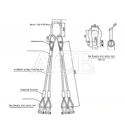 Lifting Eye Type Flat Eye DNV 2.7-1 Standard Stainless Steel Cable Wire Rope Sling 4 or 5 Legs for Offshore Container Orange