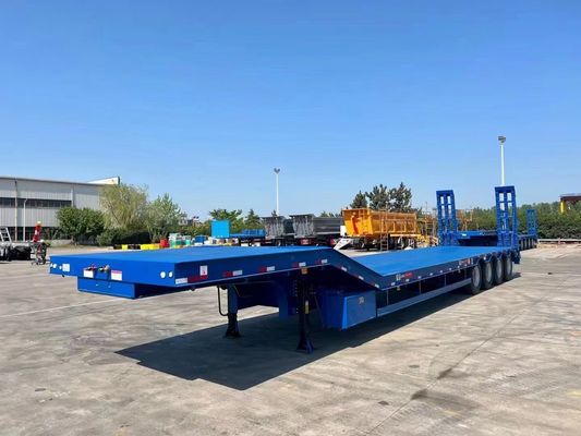 12489 x 2480 x 1530mm 2/3 Axles Carbon Steel Extendable Lowbed Lowboy Flatbed Semi Truck Trailer for Max Payload 20-100 Ton