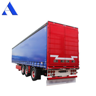 11R22.5 Tire 3 Axle PVC Curtain Side Shipping Container Shandong 40ft Van Box Semi Trailer with Standard 28Ton Landing Gear
